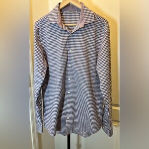 Kenneth Cole Reaction dress shirt size 15.5 34-35 purple white plaid button up